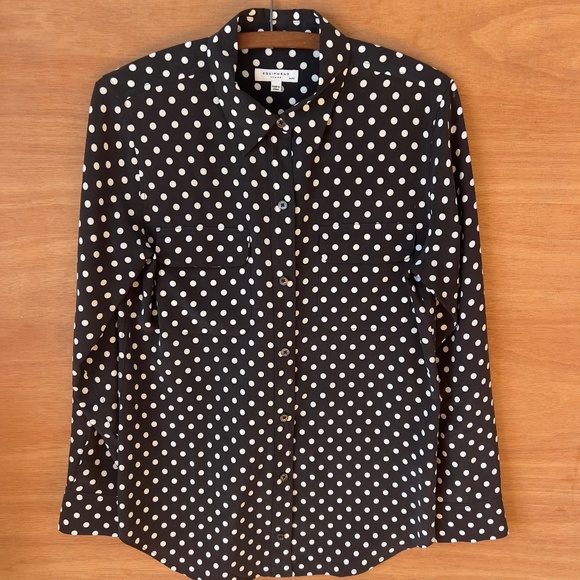 Equipment 100% silk polkadot blouse size M medium button up shirt black white - Picture 2 of 9
